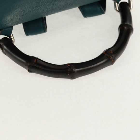 GUCCI Bamboo Backpack Leather Green Silver 370833 Auth 159026V