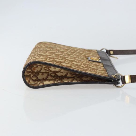 Christian Dior Trotter Canvas Shoulder Bag Beige Gold Auth 159028