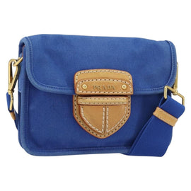 PRADA Shoulder Bag Canvas Blue Gold Auth 159031