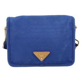 PRADA Shoulder Bag Canvas Blue Gold Auth 159031 - 0