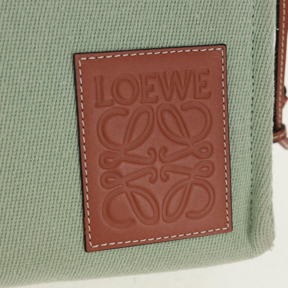 LOEWE Anagram Cushion Tote Bag Canvas Light green Auth 159034