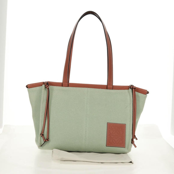 LOEWE Anagram Cushion Tote Bag Canvas Light green Auth 159034
