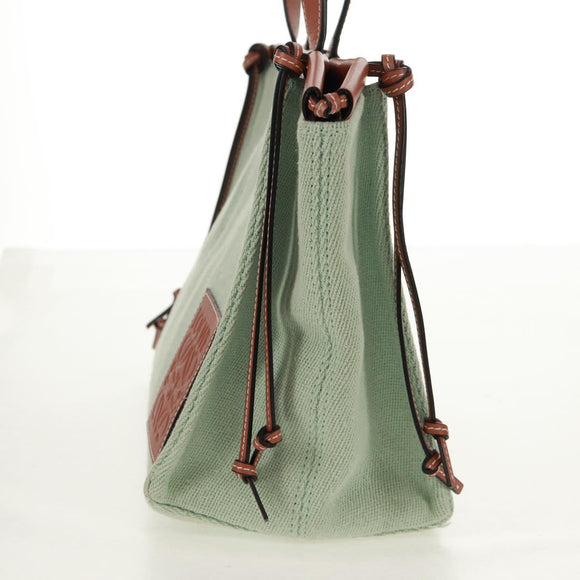 LOEWE Anagram Cushion Tote Bag Canvas Light green Auth 159034
