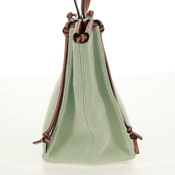 LOEWE Anagram Cushion Tote Bag Canvas Light green Auth 159034