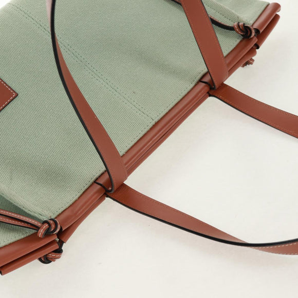 LOEWE Anagram Cushion Tote Bag Canvas Light green Auth 159034