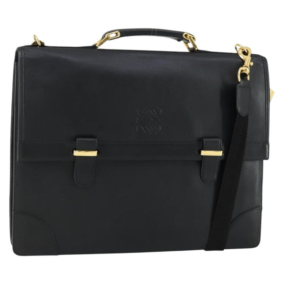LOEWE Anagram Business Bag Leather 2way Black Gold Auth 159035