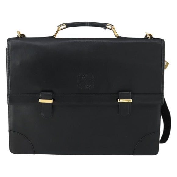 LOEWE Anagram Business Bag Leather 2way Black Gold Auth 159035