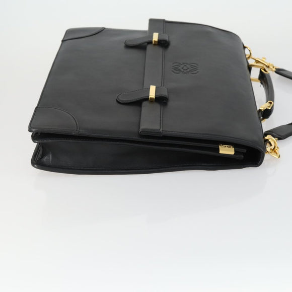 LOEWE Anagram Business Bag Leather 2way Black Gold Auth 159035
