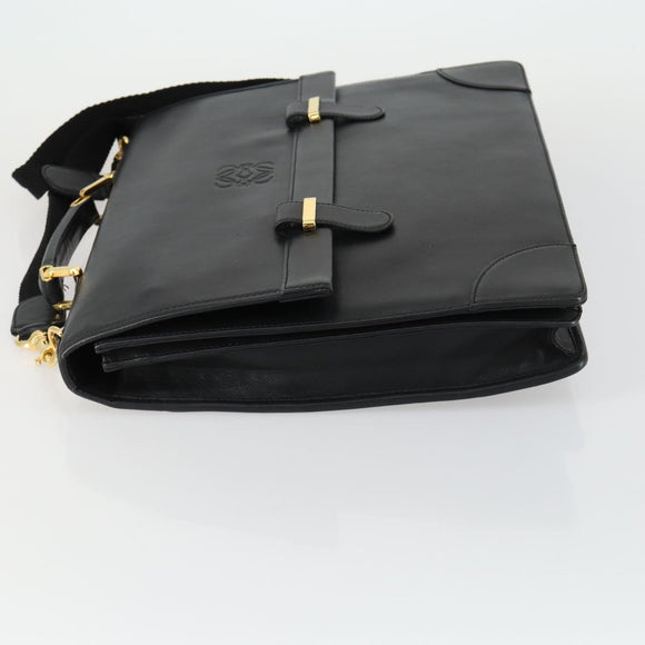 LOEWE Anagram Business Bag Leder 2-Wege Schwarz Gold Auth 159035
