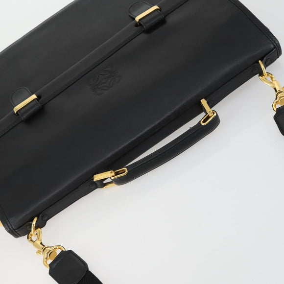 LOEWE Anagram Business Bag Leder 2-Wege Schwarz Gold Auth 159035