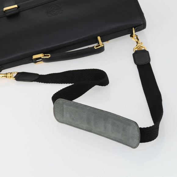 LOEWE Anagram Business Bag Leather 2way Black Gold Auth 159035