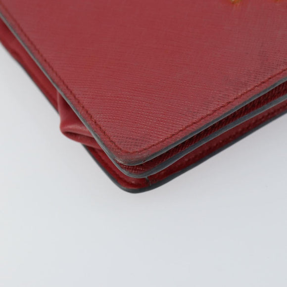 PRADA Chain Shoulder Bag Safiano leather Red Gold Auth 159038