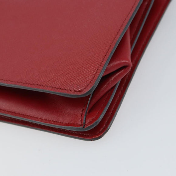 PRADA Chain Shoulder Bag Safiano leather Red Gold Auth 159038