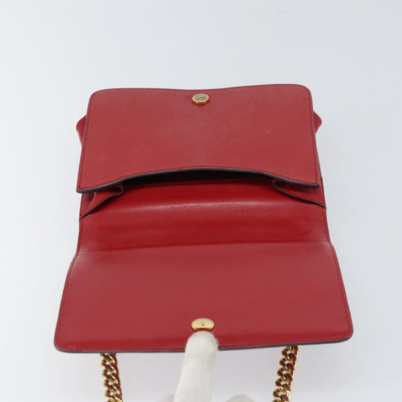 PRADA Chain Shoulder Bag Safiano leather Red Gold Auth 159038