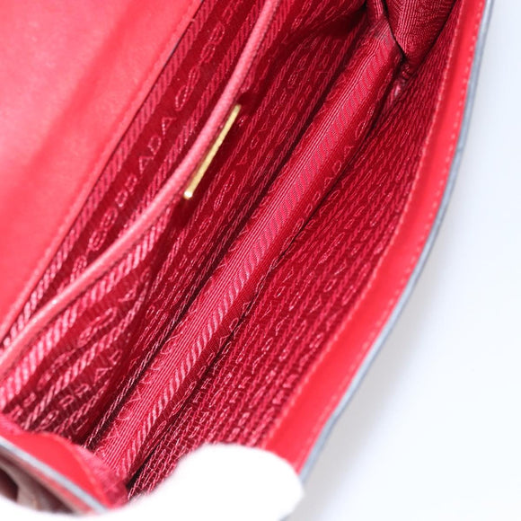 PRADA Chain Shoulder Bag Safiano leather Red Gold Auth 159038