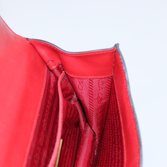 PRADA Chain Shoulder Bag Safiano leather Red Gold Auth 159038