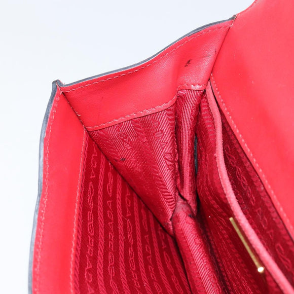 PRADA Chain Shoulder Bag Safiano leather Red Gold Auth 159038