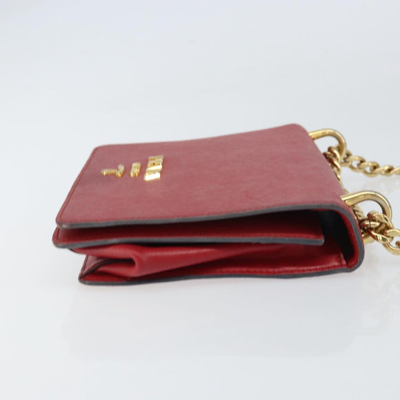 PRADA Chain Shoulder Bag Safiano leather Red Gold Auth 159038