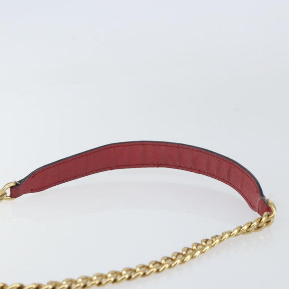 PRADA Chain Shoulder Bag Safiano leather Red Gold Auth 159038