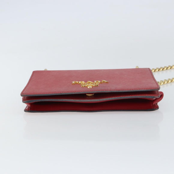PRADA Chain Shoulder Bag Safiano leather Red Gold Auth 159038