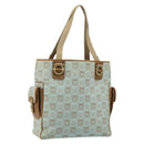 Salvatore Ferragamo Gancini Tote Bag Canvas Lichtblauw Goud Auth 159039-1
