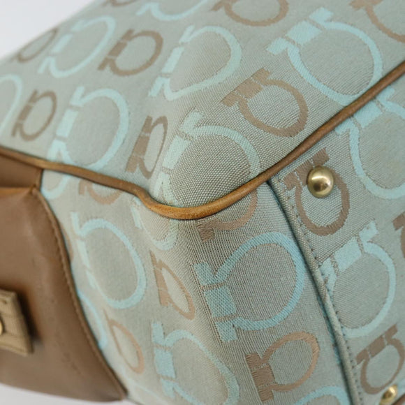 Salvatore Ferragamo Gancini Tote Bag Canvas Lichtblauw Goud Auth 159039