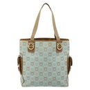 Salvatore Ferragamo Gancini Tote Bag Canvas Lichtblauw Goud Auth 159039-2
