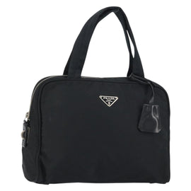 PRADA Hand Bag Nylon Black Silver Auth 159051