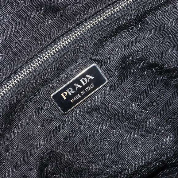 PRADA Hand Bag Nylon Black Silver Auth 159051
