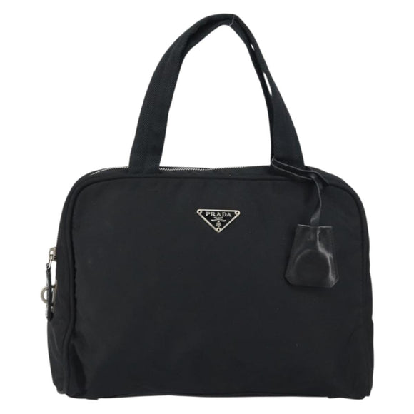 PRADA Hand Bag Nylon Black Silver Auth 159051