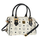 MCM Logogram Vicetos Boston Bag PVC Leather 2way White Gold Auth 159053-1