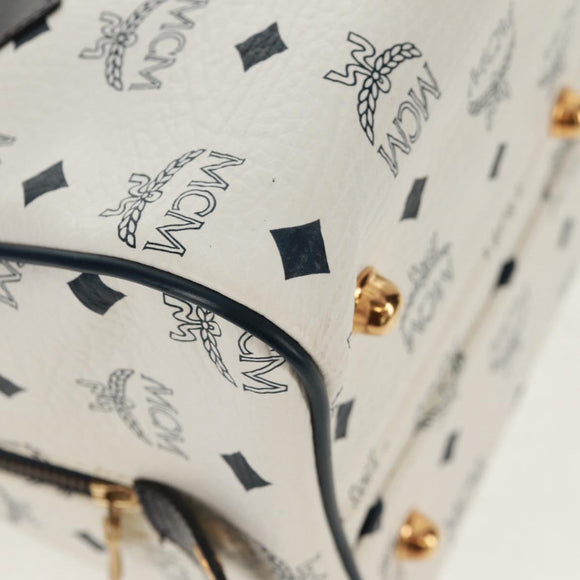 MCM Logogram Vicetos Boston Bag PVC Leather 2way White Gold Auth 159053