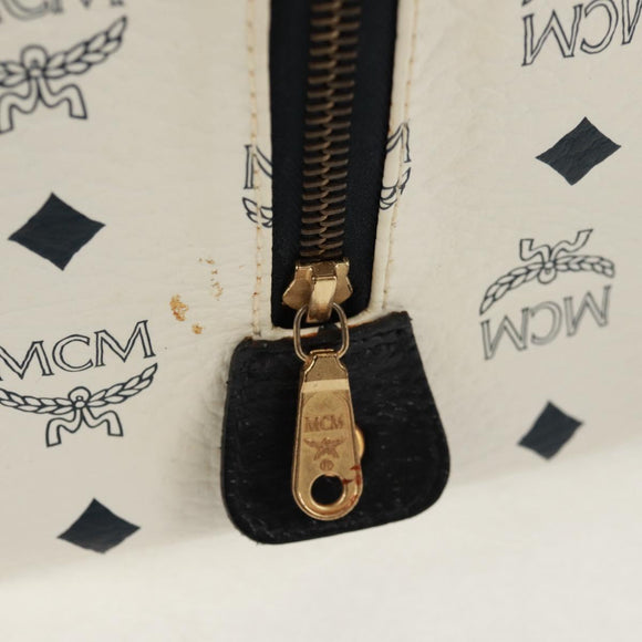 MCM Logogram Vicetos Boston Bag PVC Leather 2way White Gold Auth 159053