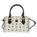 MCM Logogram Vicetos Boston Bag PVC Leather 2way White Gold Auth 159053-13