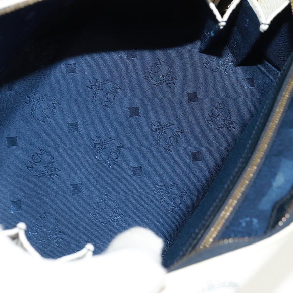 MCM Logogram Vicetos Boston Bag PVC Leather 2way White Gold Auth 159053