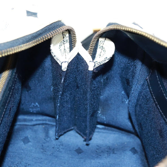 MCM Logogram Vicetos Boston Bag PVC Leather 2way White Gold Auth 159053