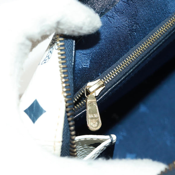 MCM Logogram Vicetos Boston Bag PVC Leather 2way White Gold Auth 159053