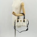 MCM Logogram Vicetos Boston Bag PVC Leather 2way White Gold Auth 159053-26
