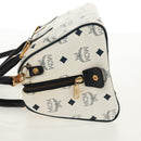 MCM Logogram Vicetos Boston Bag PVC Leather 2way White Gold Auth 159053-3