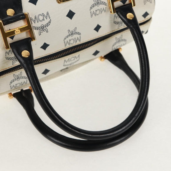 MCM Logogram Vicetos Boston Bag PVC Leather 2way White Gold Auth 159053