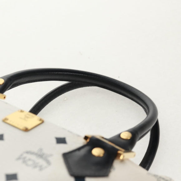 MCM Logogram Vicetos Boston Bag PVC Leather 2way White Gold Auth 159053