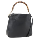 GUCCI Bamboo Hand Bag Leather 2way Black Gold 001 1638 Auth 159054-1
