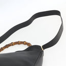 GUCCI Bamboo Hand Bag Leather 2way Black Gold 001 1638 Auth 159054-14