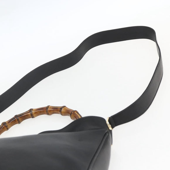 GUCCI Bamboo Hand Bag Leather 2way Black Gold 001 1638 Auth 159054