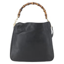 GUCCI Bamboo Hand Bag Leather 2way Black Gold 001 1638 Auth 159054-13