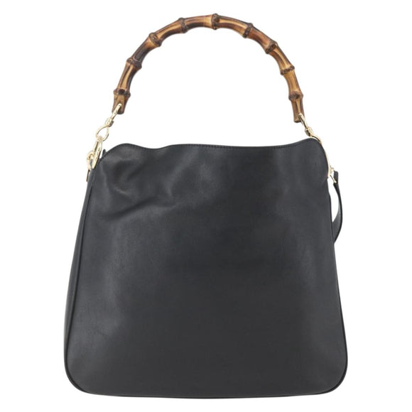 GUCCI Bamboo Hand Bag Leather 2way Black Gold 001 1638 Auth 159054