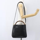 GUCCI Bamboo Hand Bag Leather 2way Black Gold 001 1638 Auth 159054-23
