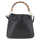 GUCCI Bamboo Hand Bag Leather 2way Black Gold 001 1638 Auth 159054-2