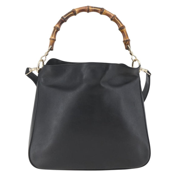GUCCI Bamboo Hand Bag Leather 2way Black Gold 001 1638 Auth 159054