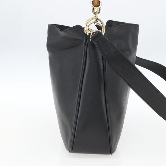 GUCCI Bamboo Hand Bag Leather 2way Black Gold 001 1638 Auth 159054